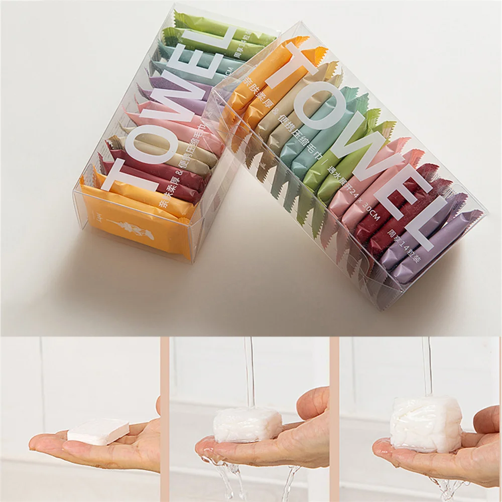 

7Pcs/14Pcs Disposable Washcloth Travel Towel Thickened Face Towel Face Wipe Compressed Towel Portable Non-woven Items For Hotels