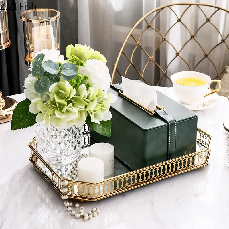 Leather tissue box Handmade Metallic green Paper box Tea table storage organization ornaments napkin holder Home Decoration
