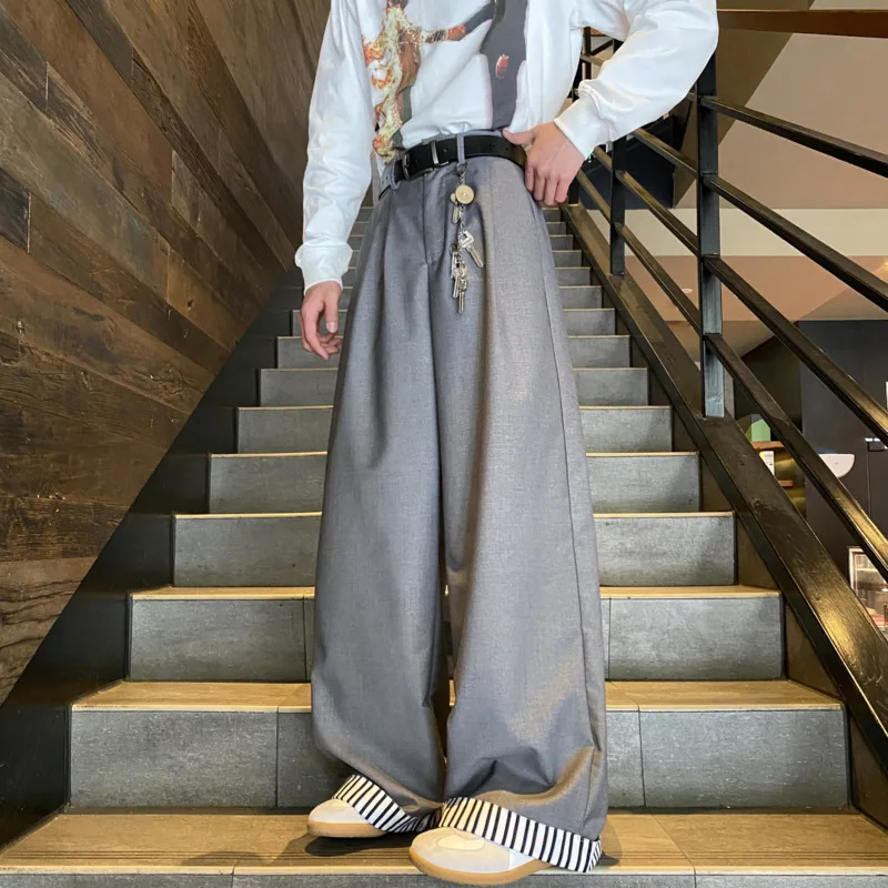 Grey Black Suit Pants Men Fashion Society Mens Dress Pants Korean Loose Casual Wide Leg Pants Mens Office Formal Trousers 4XL