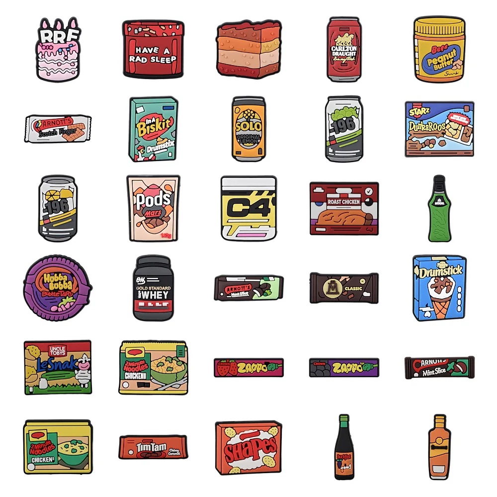 Australian Snack Drink Shoe Charms PVC Food Candy Noodle Bottle DIY Shoe Decoration Accessories For Clogs Sandals Kids Gift