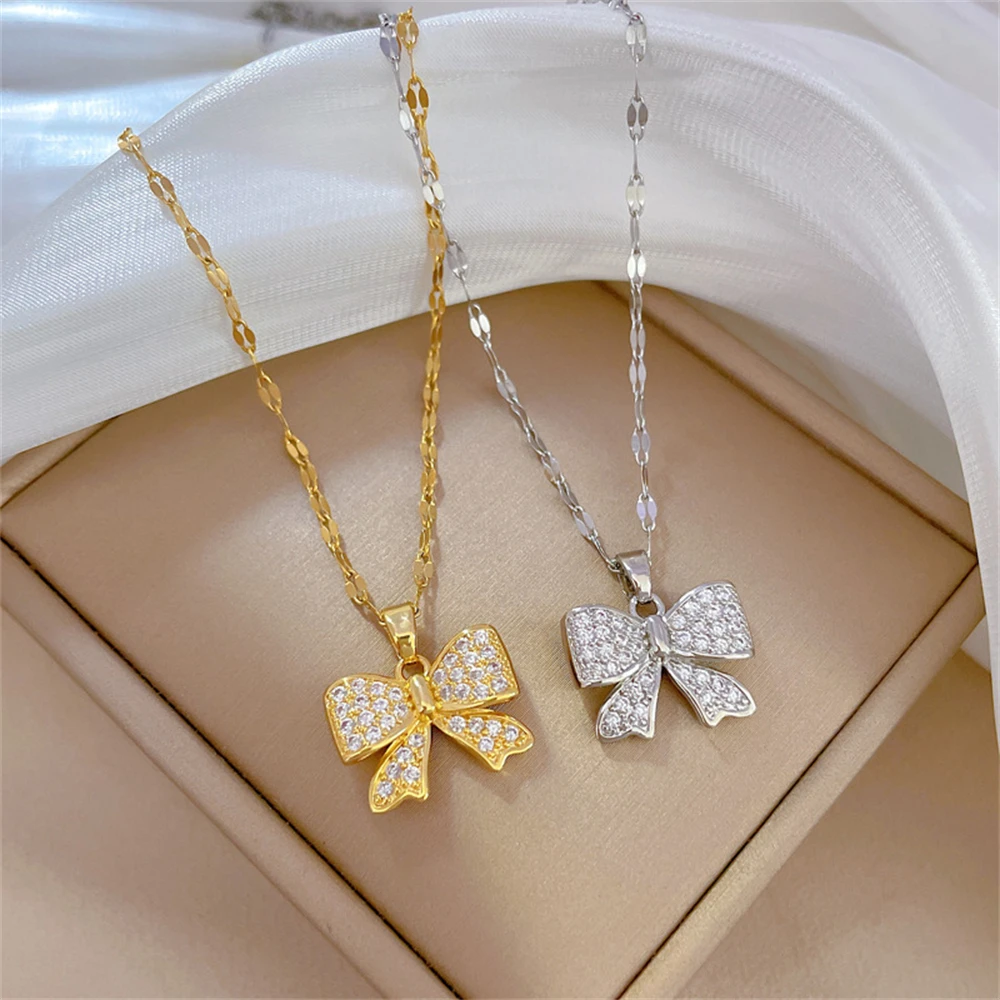 Fashion Bowknot Choker Necklace For Women Stainless Steel Crystal Collier Wedding Anniversary Mothers Day Gifts 2024 view 6