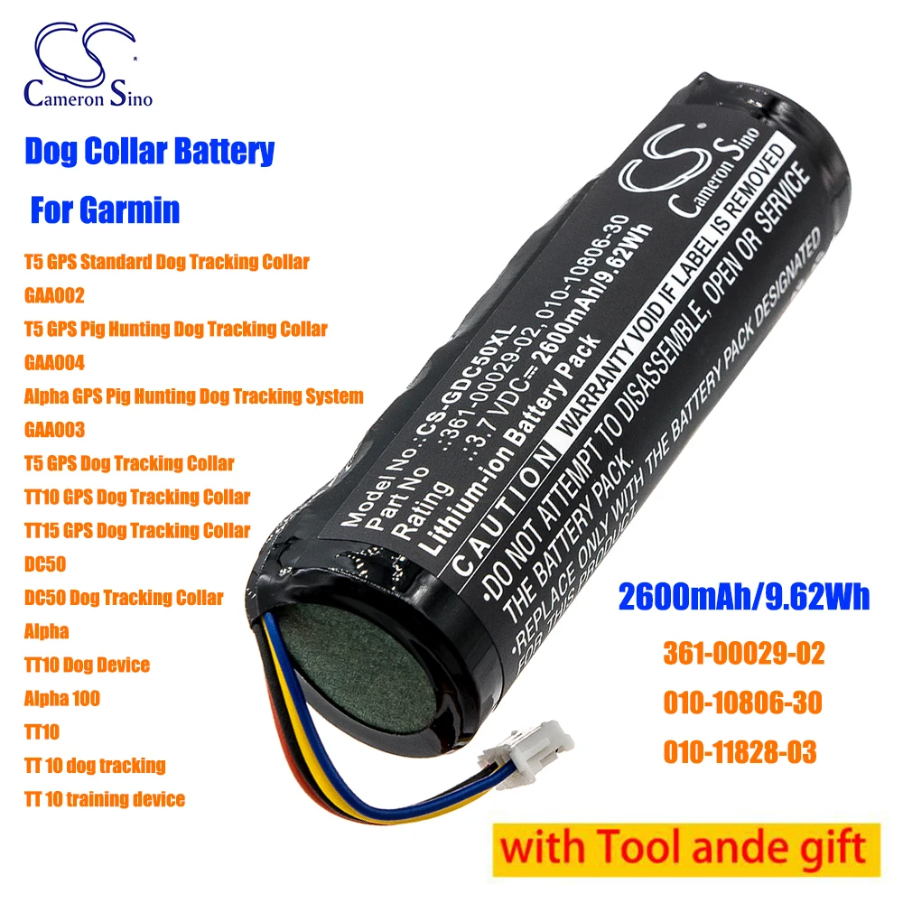 CS Dog Collar 2600mAh Li-ion Battery 010-10806-30 for Garmin DC50 DC50 Dog Tracking Collar Alpha TT10 Dog Device GAA002 GAA003