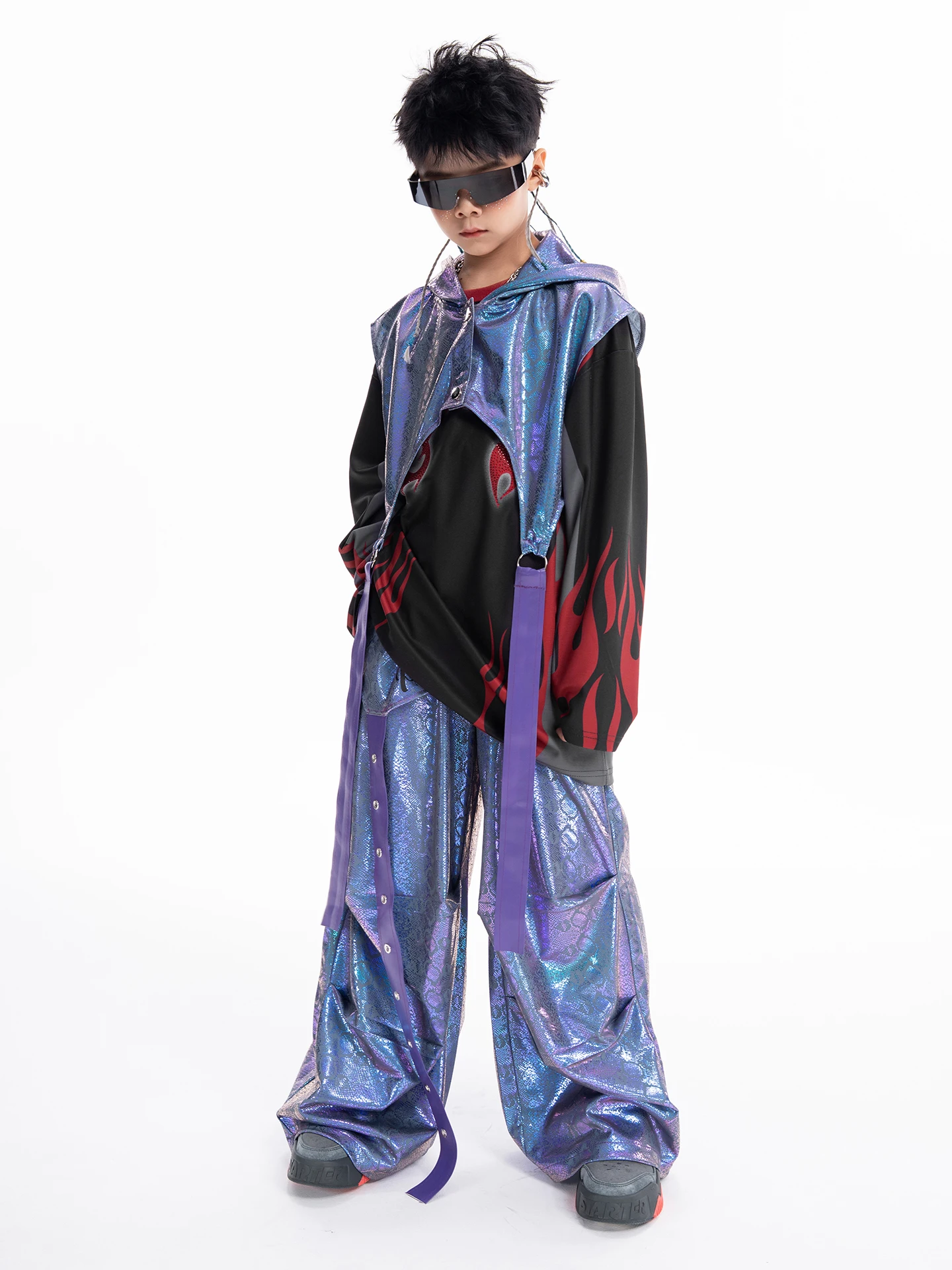 بنين بنات كول شارع الرقص الهيب هوب شارع الرقص تظهر رقص الجاز الملونة سترة السراويل ملابس أداء الأطفال DN22192