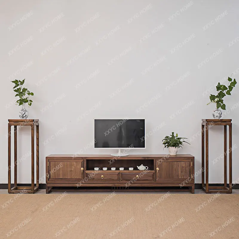 Black Walnut Elm Furniture TV Cabinet Modern Minimalist Coffee Table Cabinet Combination