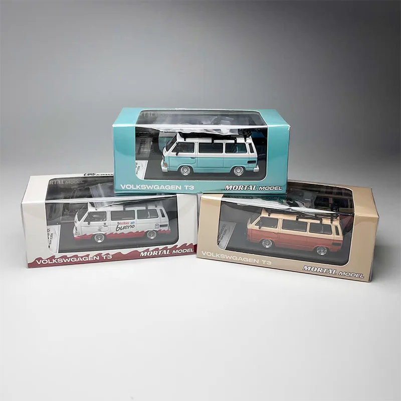 Model samochodu Volkswagen T3 Van w skali 1/64, metalowy model VW T3 z elementami rowerowymi, model kampera, zabawka kolekcjonerska, ozdoba.