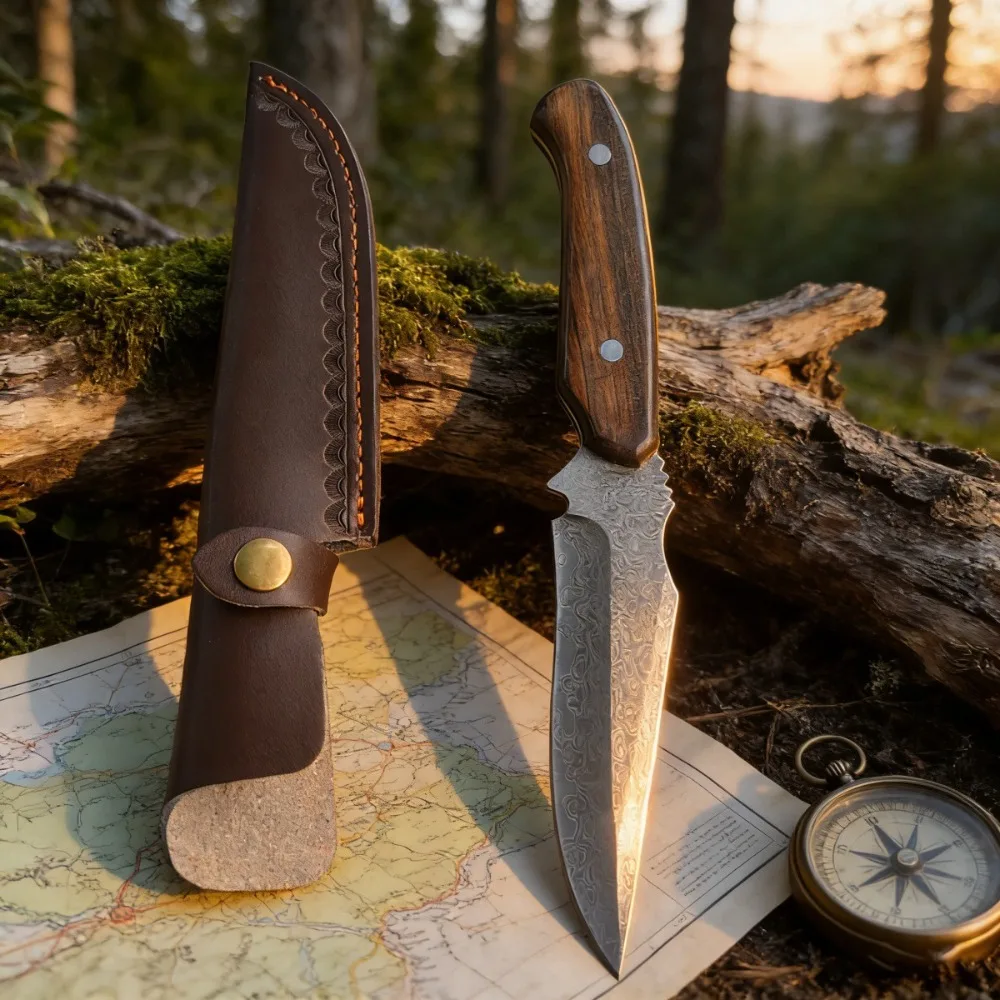 

Тактический охотничий нож с лезвием из дамасской стали VG10 высокой твердости, деревянной рукоятью, для активного отдыха, кемпинга, EDC, выживания, боевой карманный нож