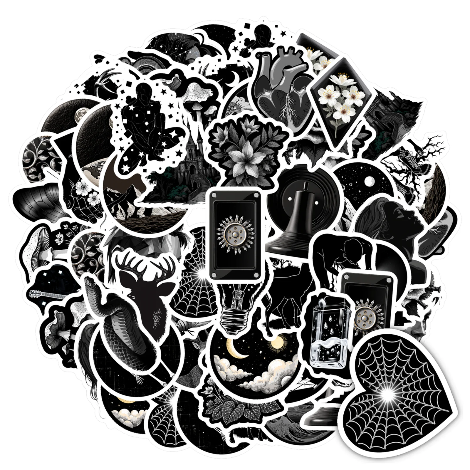 

35 шт. минималистичные готические наклейки, готические наклейки с природой, канцелярские наклейки для чемодана, холодильника, телефона, багажа, ноутбука