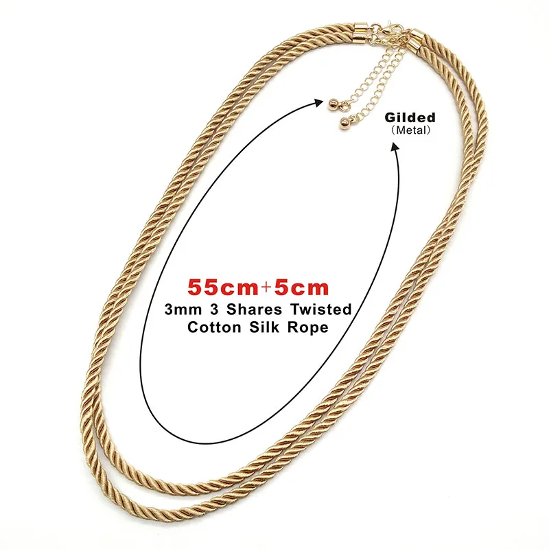 3 Pcs/lot Gold Color 3mm 3 Shares Twisted Cotton Silk Cord Necklace Adjustable Rope Chain Lobster Clasp DIY Jewelry Making