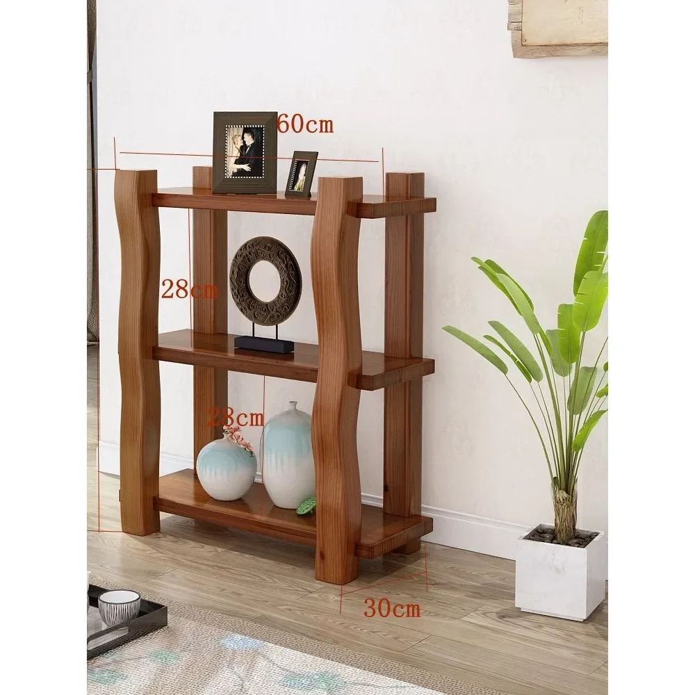 Solid wood retro bookshelf storage rack, floor to ceiling Chinese style antique shelf, living room, luxurious office, multi-laye