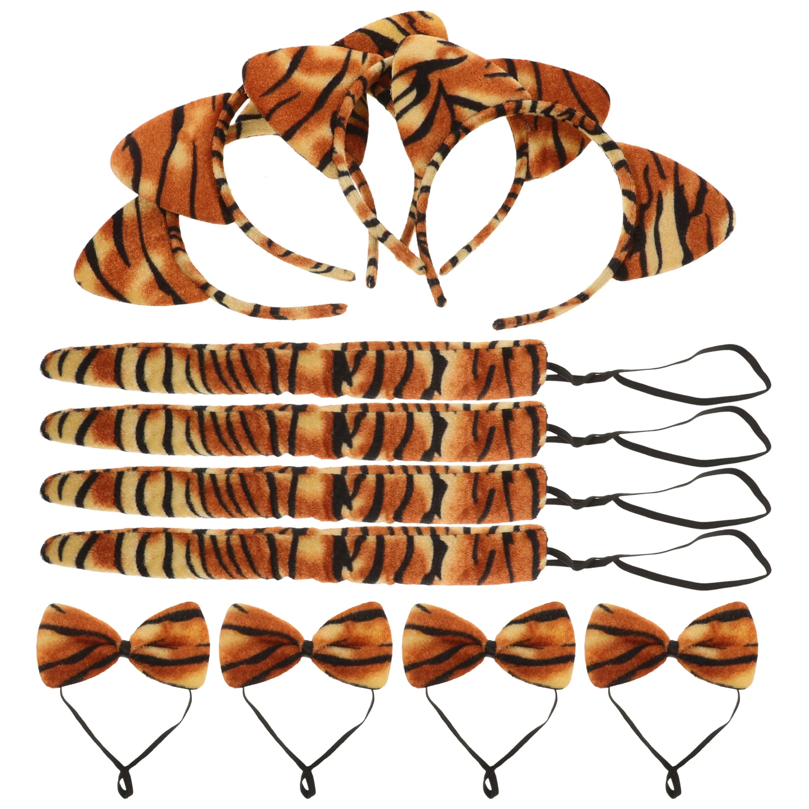 

4set Kids Tiger Costume Props Set Lightweight Durable Halloween Cosplay Accessories Tail Bow Tie Hair Hoops Carnival Party Decor