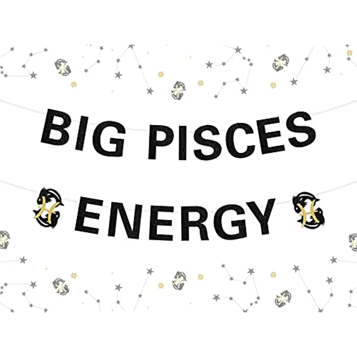 

Pisces Birthday Party Decoration Black Big Pisces Energy Glitter Banner for Zodiac Theme 18th 21st 25th 30th Birthday Decoration