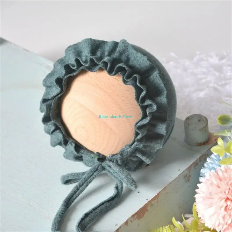 

K92D Soft Spandex Lace Trimmed Bonnet for Newborns 0-2 Month Baby Photography Hat Chin Tied Caps Enhances Elegances