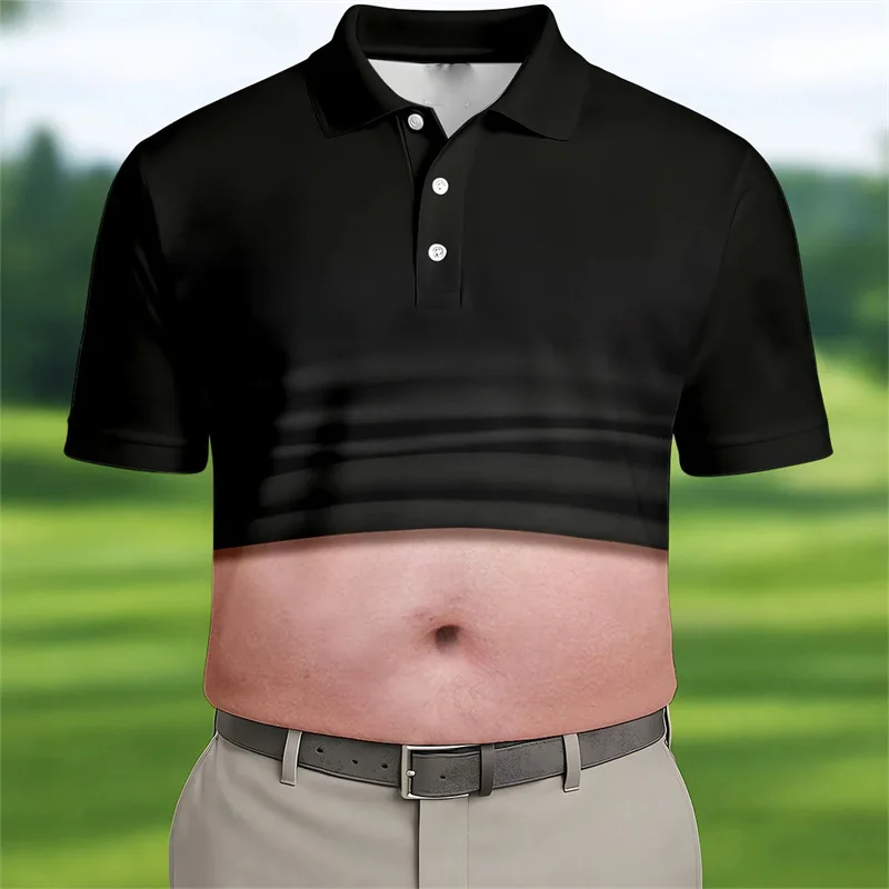 Lustiges 3D-Druck Big Belly Cosplay Golf-Poloshirt für Herren, Kurzarm-Poloshirt mit Knöpfen, Schwarz, Persönlichkeit, Neu, Einzigartiges Oberteil – Detail 4