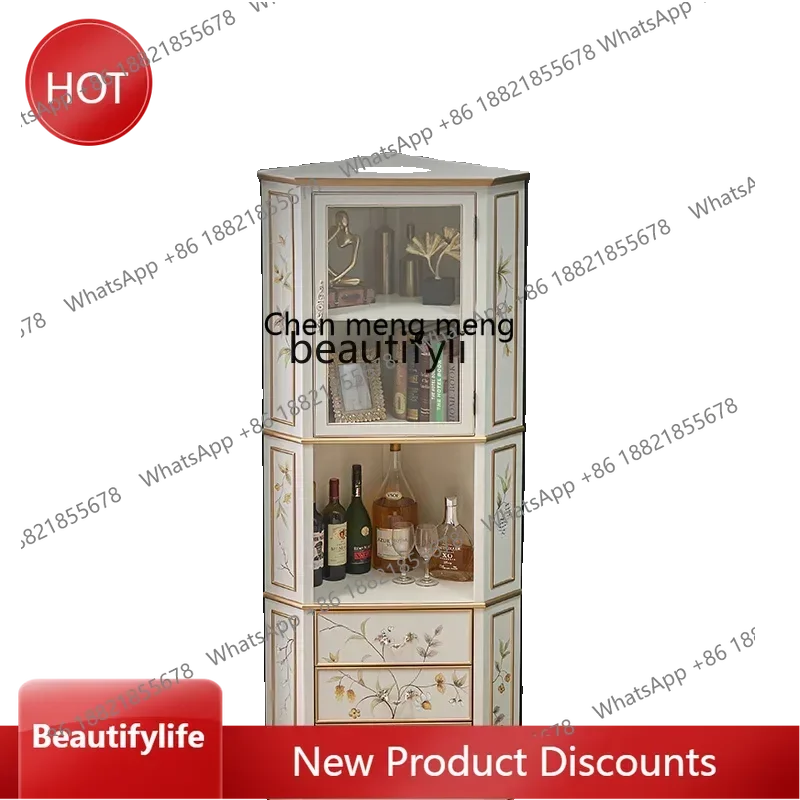 

xzNew Chinese Style Solid Wood Painted Flowers and Birds Corner Shelf Triangle Storage Corner Cabinet