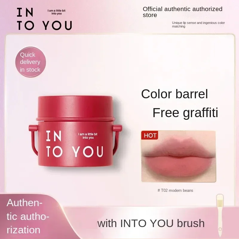 

INTO YOU New Bucket Lip Mud Lip Cheek Dual Use Graffiti Style Lip Glaze Matte Lipstick with Large Capacity 5 Colour
