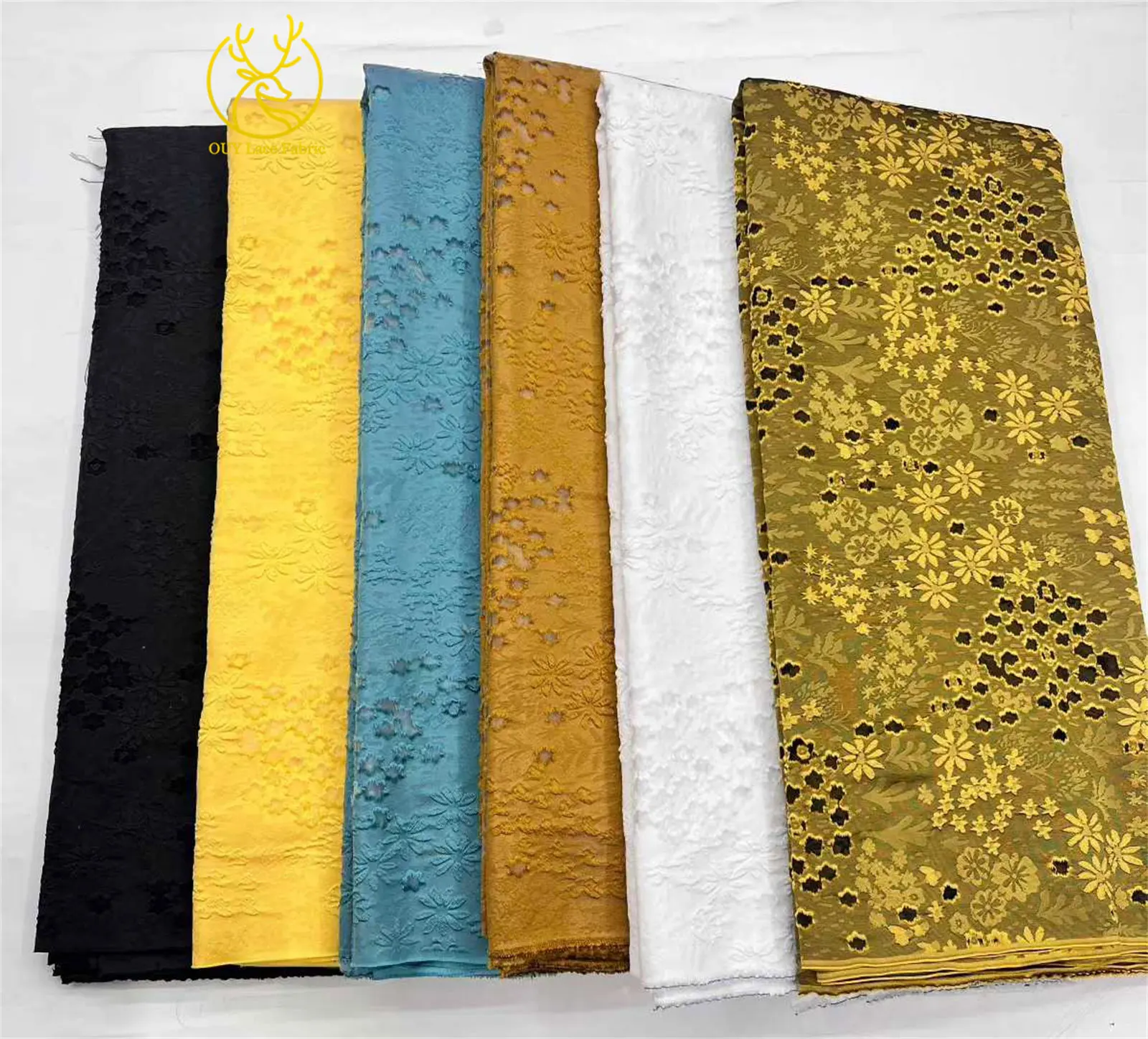 Goldener Luxus Afrikanischer Jacquard-Spitzenstoff 2026 Hochwertiger Nigerianischer Chiffon-Spitzenstoff für Damen Partykleider Nähzubehör – Detail 3