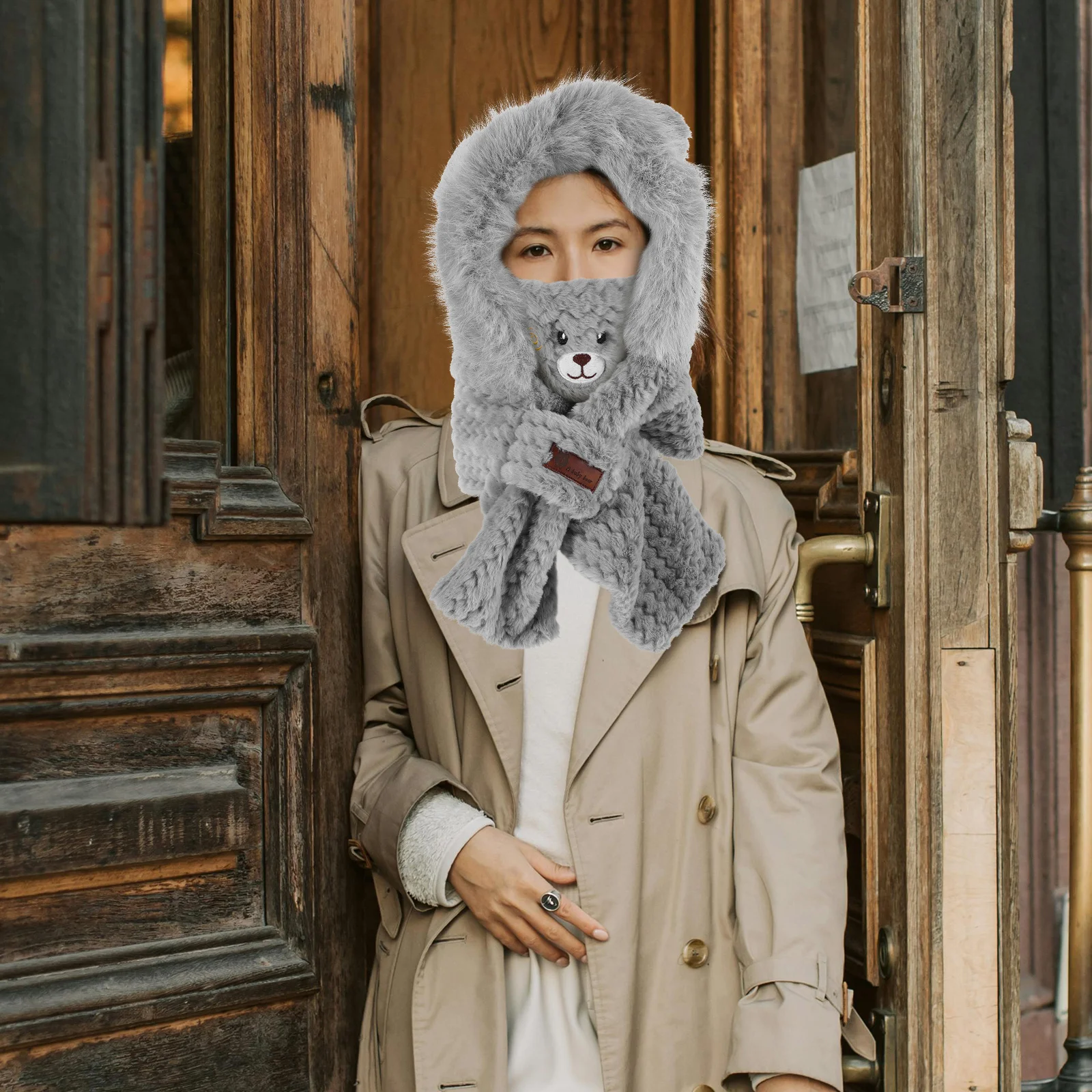 1 مجموعة الشتاء الدب الأذن قبعة تدفئة وشاح قناع قفازات مجموعة النساء في الهواء الطلق الدراجات يندبروف الصوف اصطف قبعات وشاح دافئ