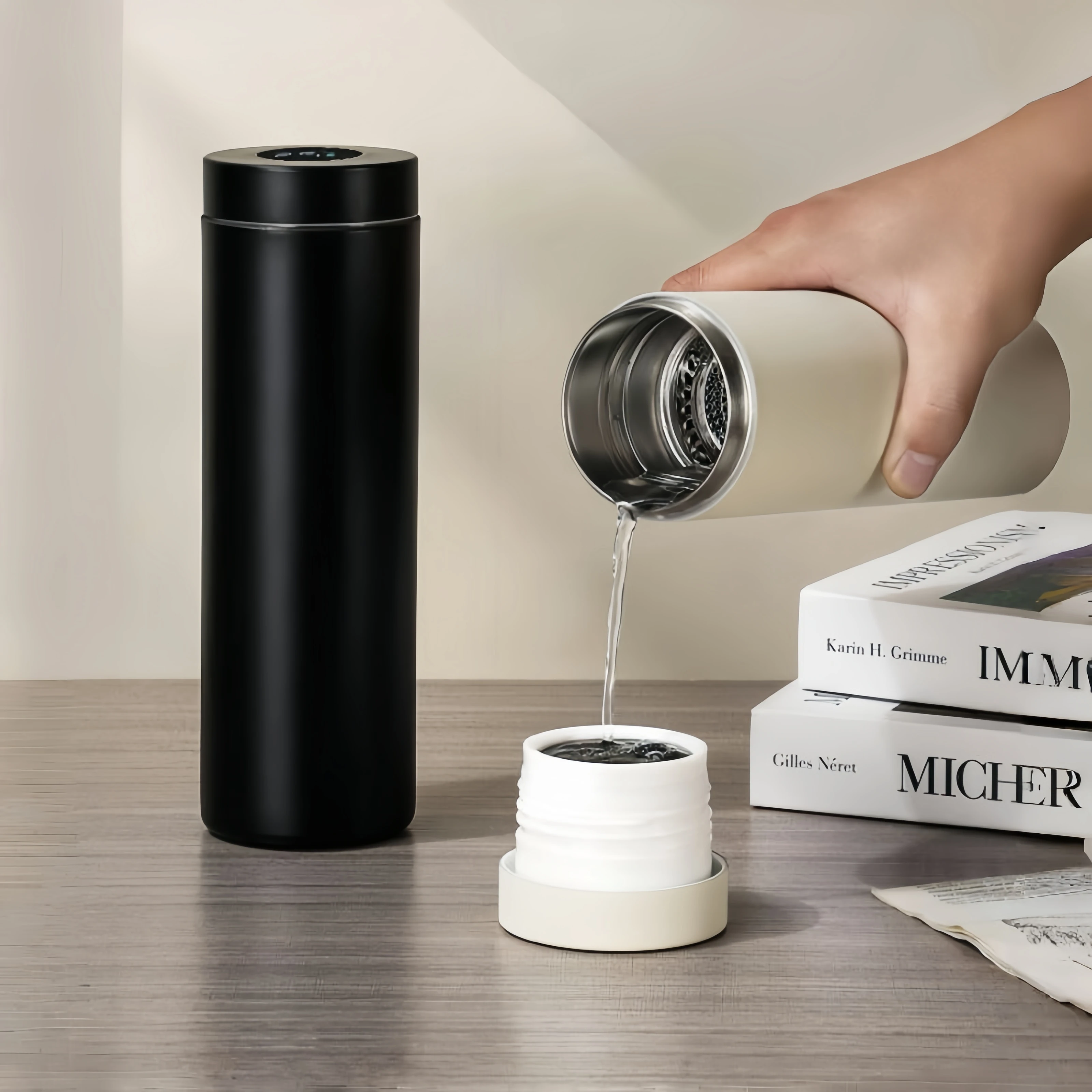 

580ml Stainless Steel Tumbler Water Intelligent Temperature Display Insulated Cup Large Capacity Dual-Drink Thermal Water Bottle