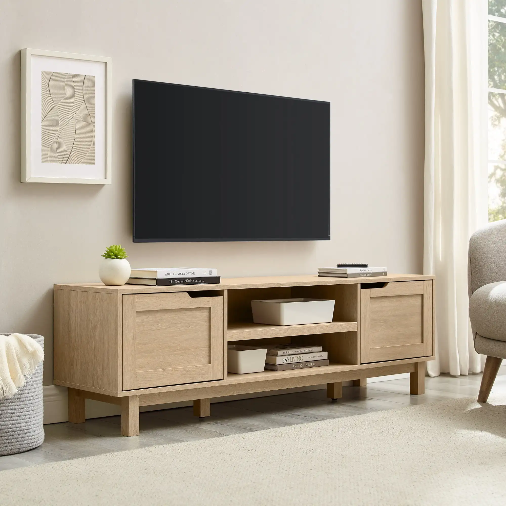 Contemporary 2 Door TV Stand for TVs Up To 65