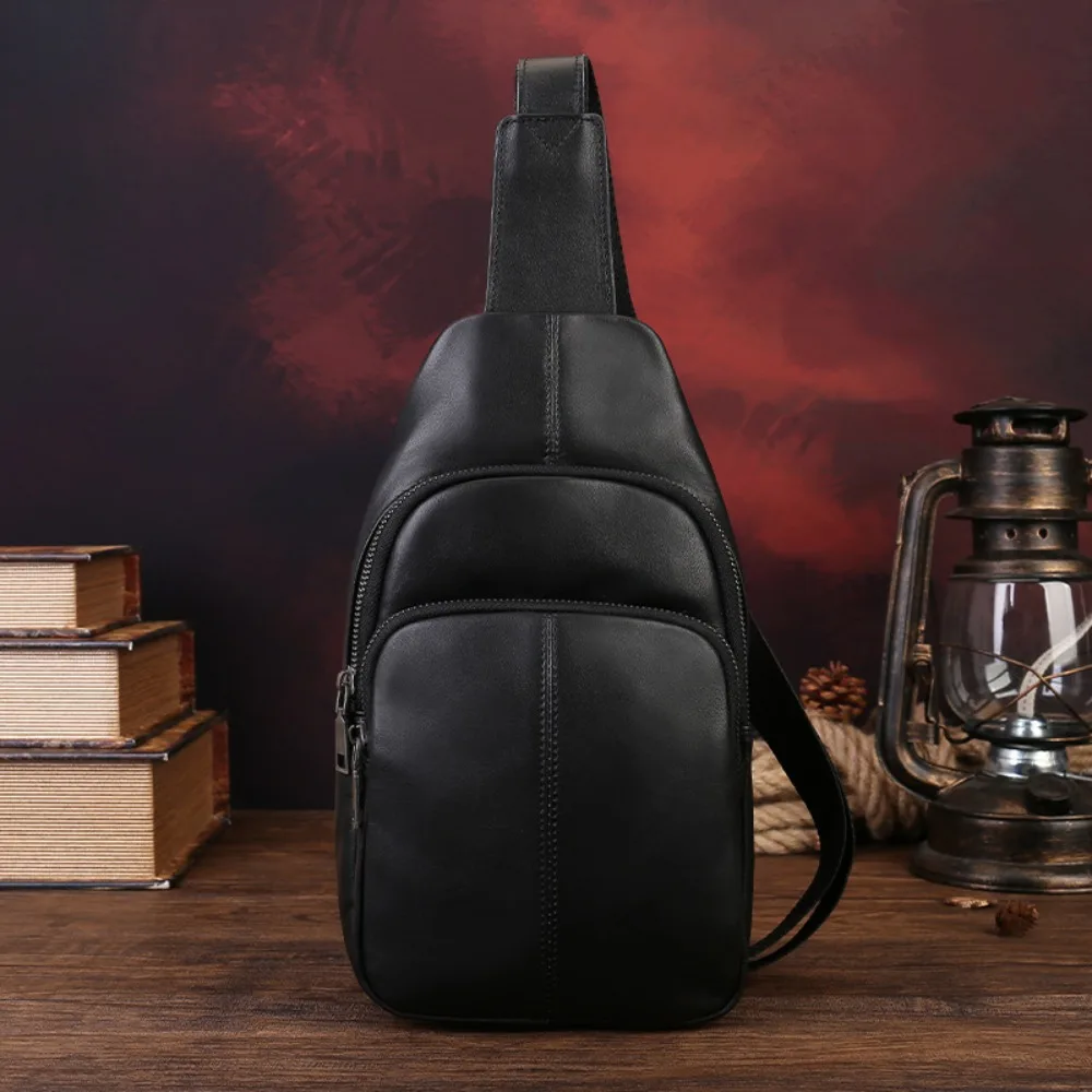Real leather high-end large-capacity men's crossbody messenger bag with multiple pockets and lightweight travel shoulder bag