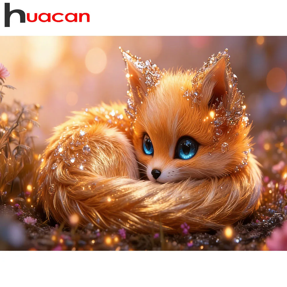 Huacan Diamant-Gemälde, Kristallfuchs, Diamant-Stickerei, Tier, neu, 2025, handgefertigtes Geschenk