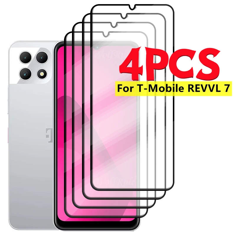 4pcs For T-Mobile REVVL 7 Glass T-Mobile REVVL 7 Tempered Glass Full Cover Glue Protective 9H Screen Protector T-Mobile REVVL 7