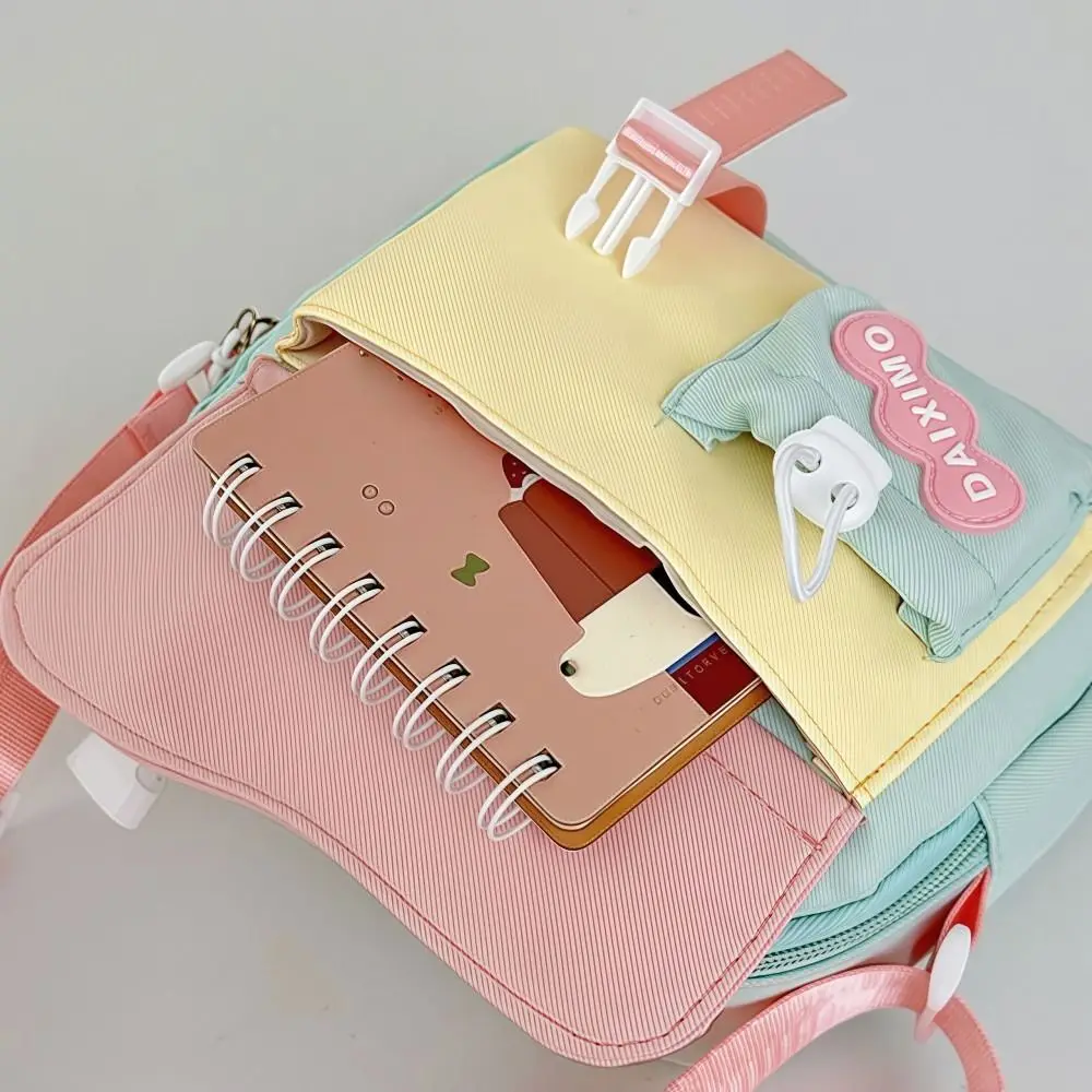 

Cute Multiple Pockets Women Shoulder Bag Splicing Color Large Capacity Handbag Soft Nylon Cloth Lightweight Tote Bag Girls