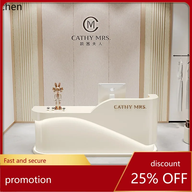 HT Cream Style Bar Counter Lacquered Reception Cabinet Clothing Store Cash Register Counter