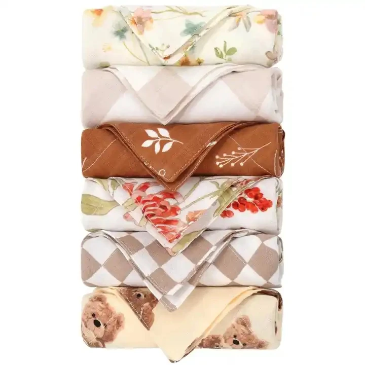 

60*60cm Muslin Square Bamboo Swaddle Feeding Burp Cloth Newborn Soft Cotton Baby Face&Hand Wash Wipe