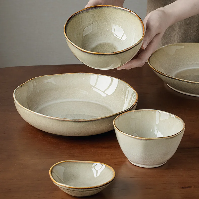 Yunhuang series nostalgic irregular ceramic vegetable bowl feature plate Japanese noodle bowl kiln turns tableware