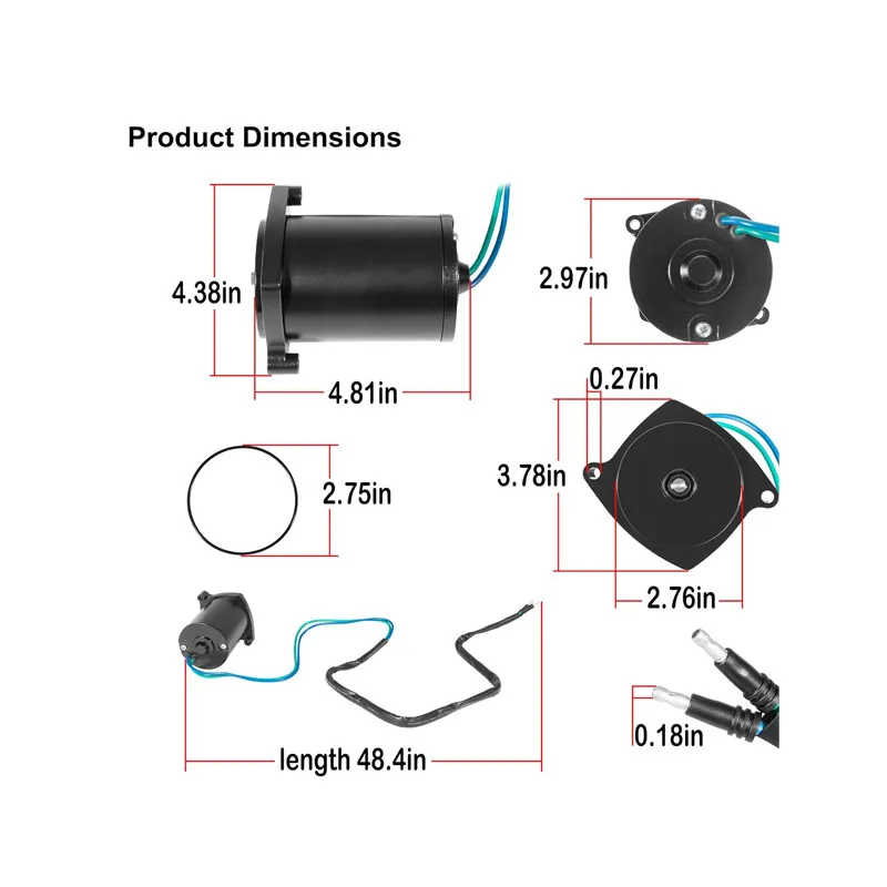 Mercury ship tilt adjustment motor, replacement part number 828708; 878265A1; 878265A4; 828708T; 8M0031551, 12V motor