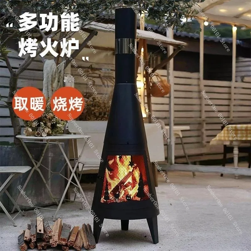 Outdoor Wood Stove Fireplace Courtyard Heating Stove Portable Chimney Fire Pit Stove for Camping Garden Heating Cooking