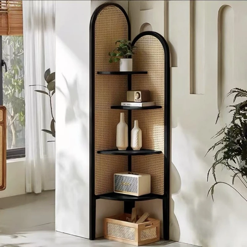 

Solid wood corner cabinet living room vintage sofa wall rattan storage shelf used bedroom corner triangular cabinet storage rack