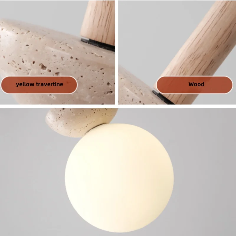 2026 Globe White Glass LED Pendant Lights Hallway Porch Hotel Nordic Modern Yellow Travertine Wood Hang Lamp Luminaire view 4