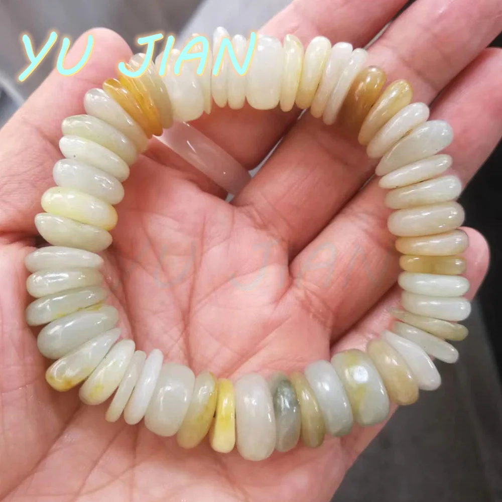 

Newest Natural Hetian Jade DIY Handmade Round Flat-Bead Make Special Personalized Bracelet Beaded Bangles Handring Fine Jewellry