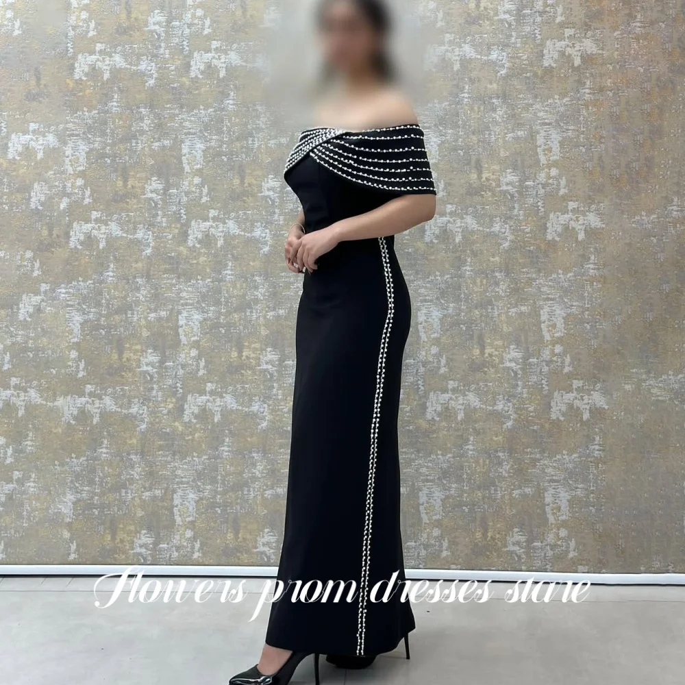 

Черное платье для выпускного вечера с цветами, вечернее платье с открытыми плечами и бисером, раструб со складками, атласное платье знаменитости, платье de fiesta по индивидуальному заказу