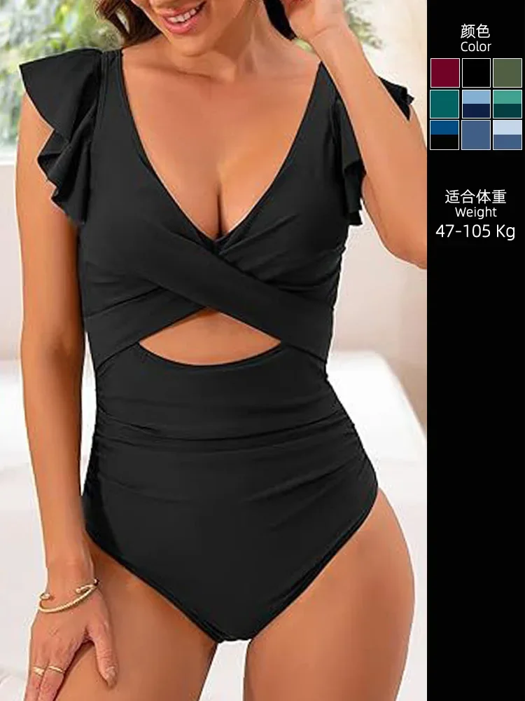 Large size fat mm one-piece swimsuit female fat girl covering meat triangle one-piece sexy