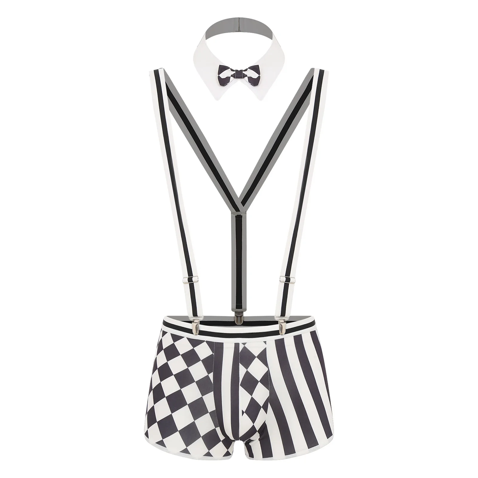 Conjunto de Cosplay de Camarero para Hombre, Disfraz de Carnaval con Pantalones Cortos Tipo Bóxer y Tirantes Desmontables en Forma de Y para Halloween