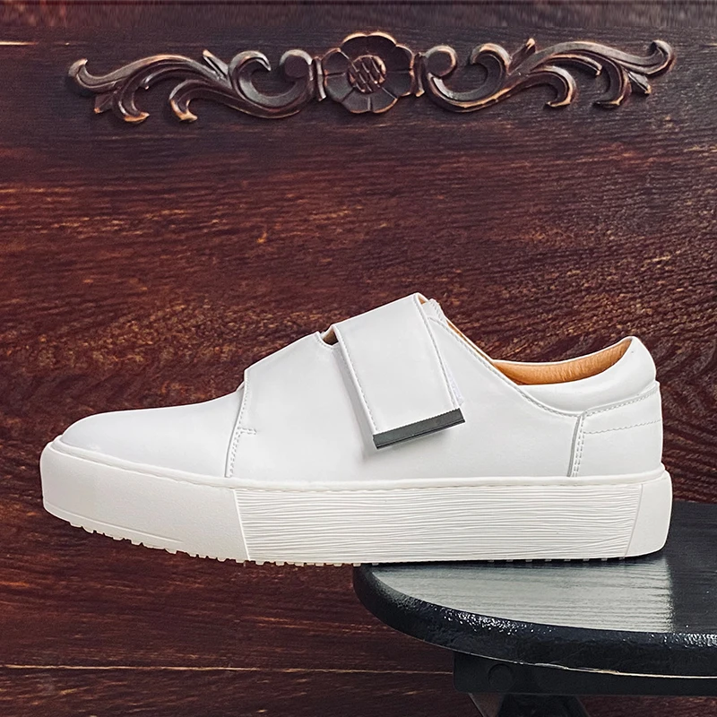 

Spring and summer new style cross band small white shoes Versatile street casual flat leather shoes Fashion large men's shoes