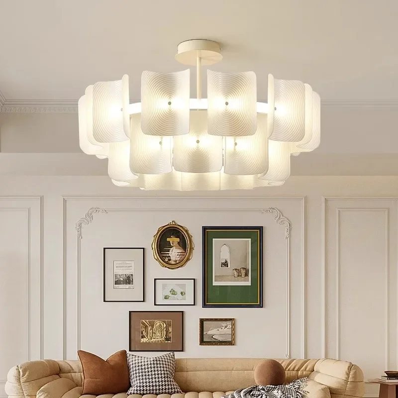 

Modern ceiling acrylic round white chandelier for dining room, living room,bedrooms， height adjustable and customizable