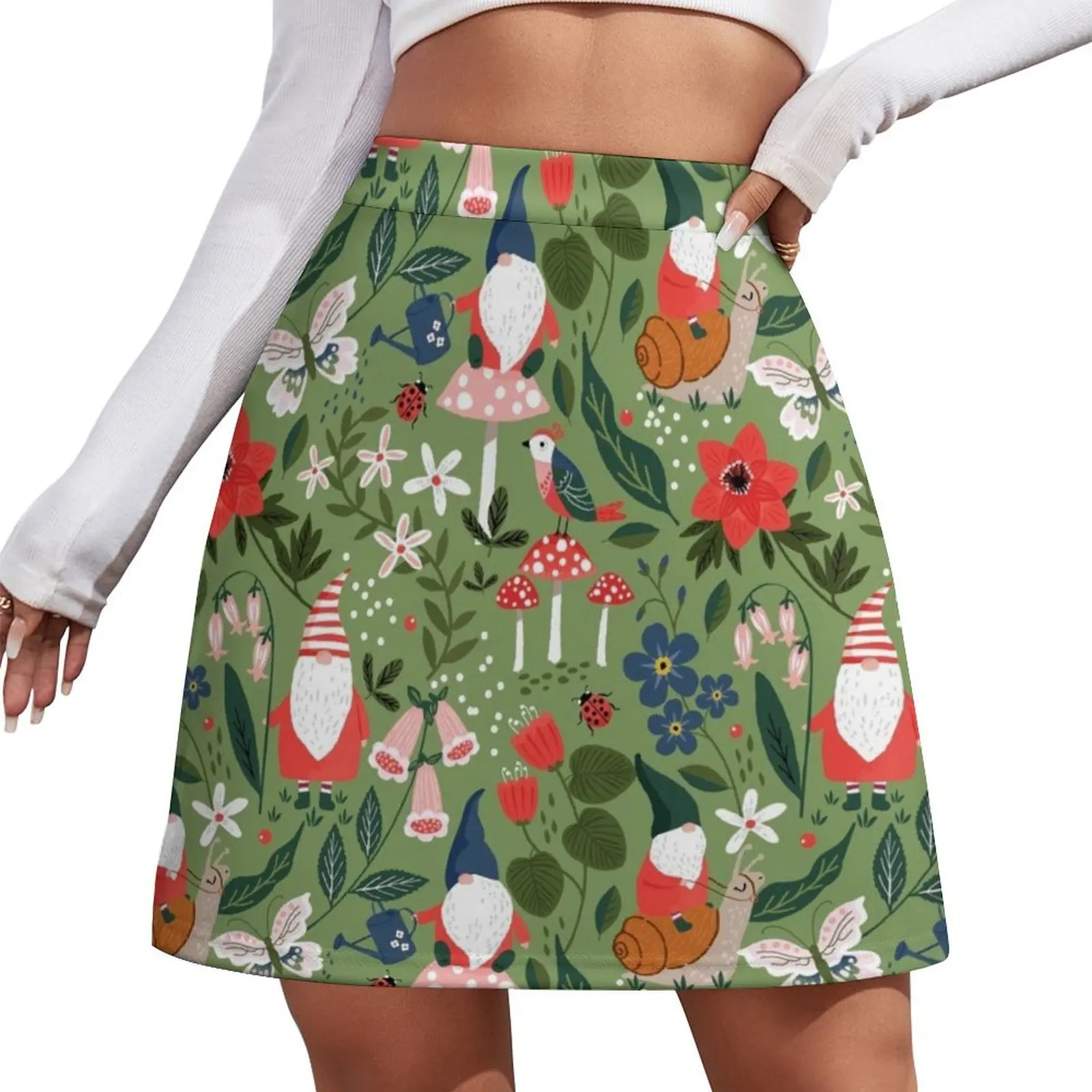 

Whimsical garden gnome riding snail Mini Skirt korean style clothes korean luxury clothing Mini Skirt