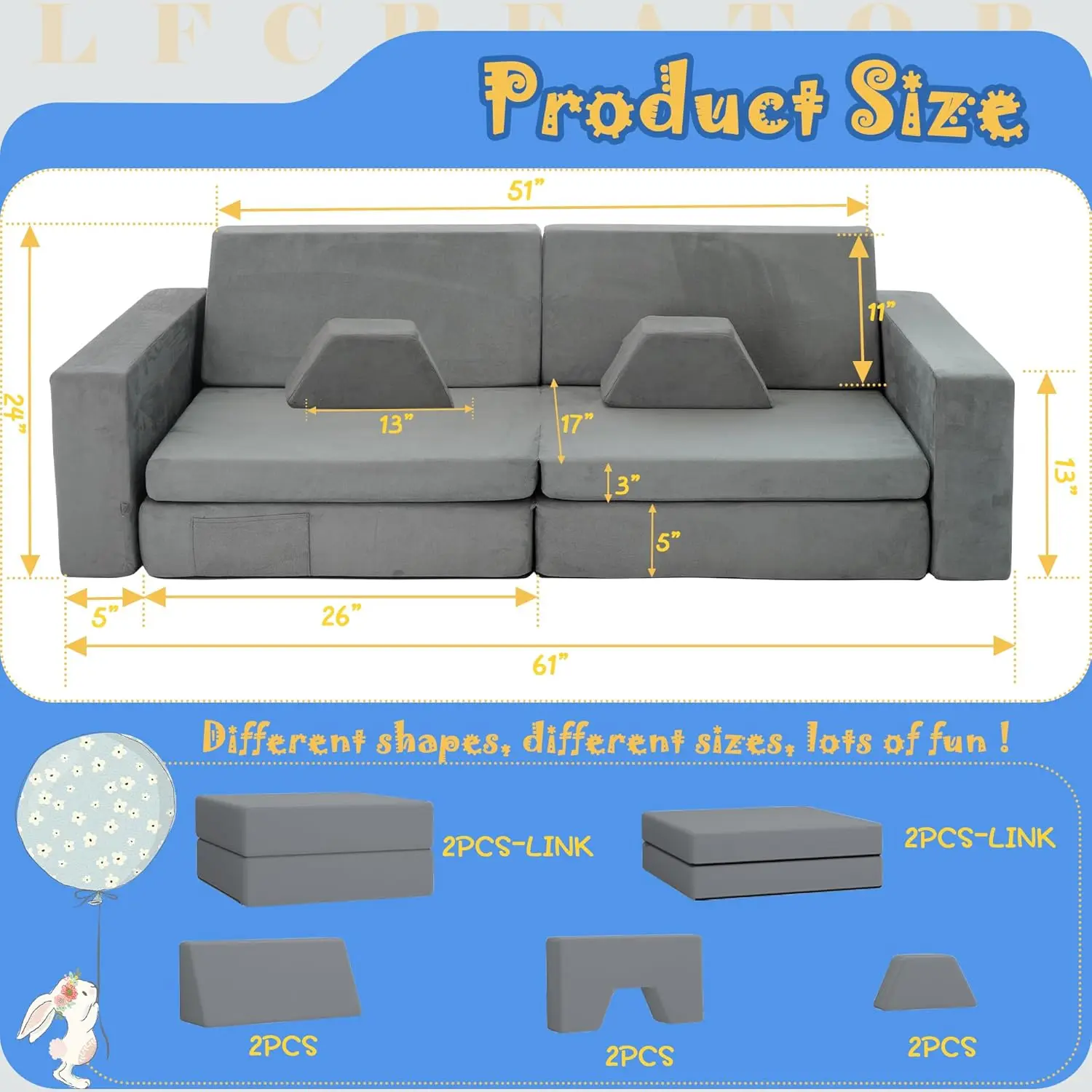 Kids Couch Sofa,Couch for Toddler and Baby Playroom/Bedroom,Perfect Toddler & Baby Couch for Play & Lounging,Ideal for Boys & Gi