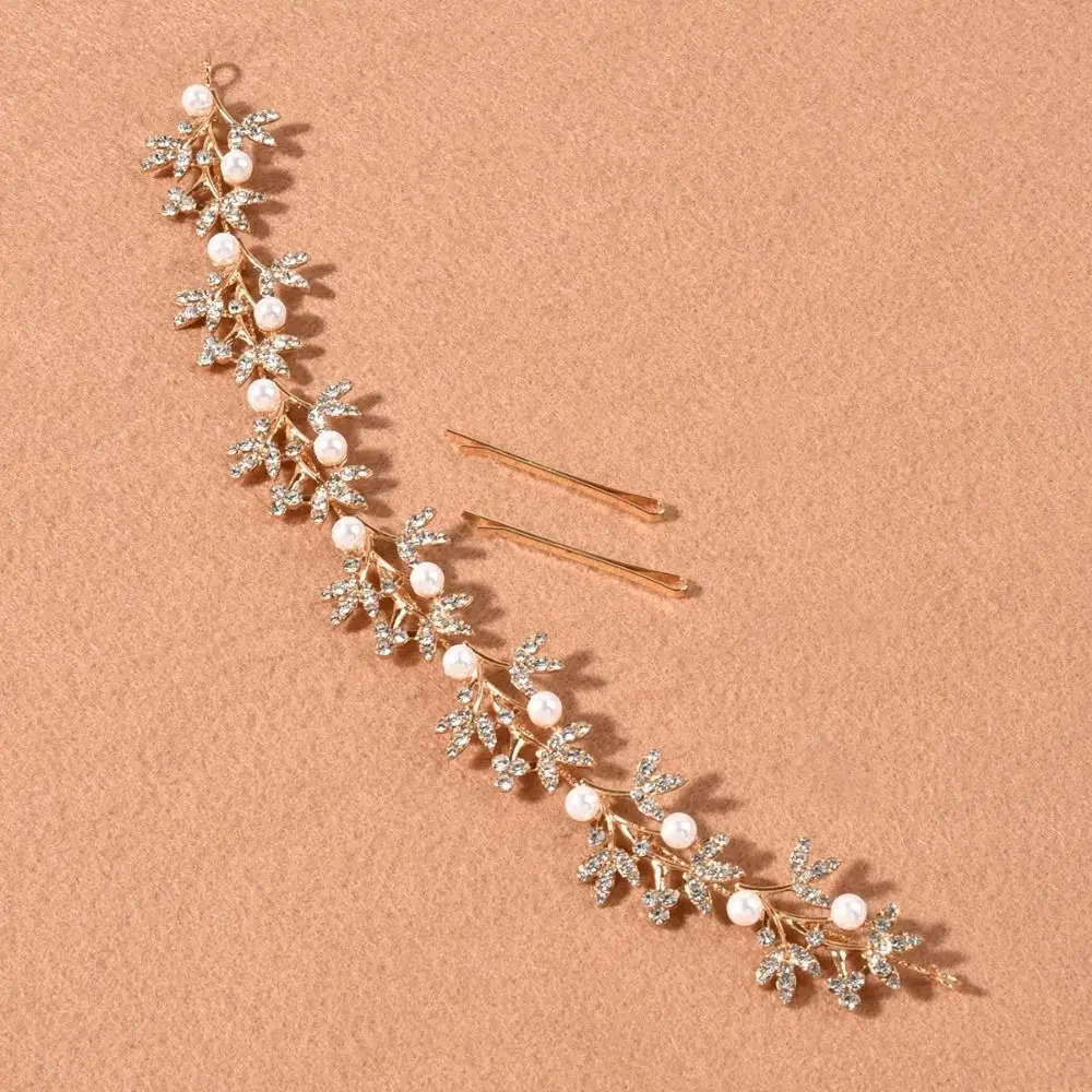 輝くクリスタルパールヘアバイン、クリスタルパールバロッククイーンクラウン、豪華なヘアオーナメント、ウェディングヘッドバンド、ウェディングヘアジュエリー