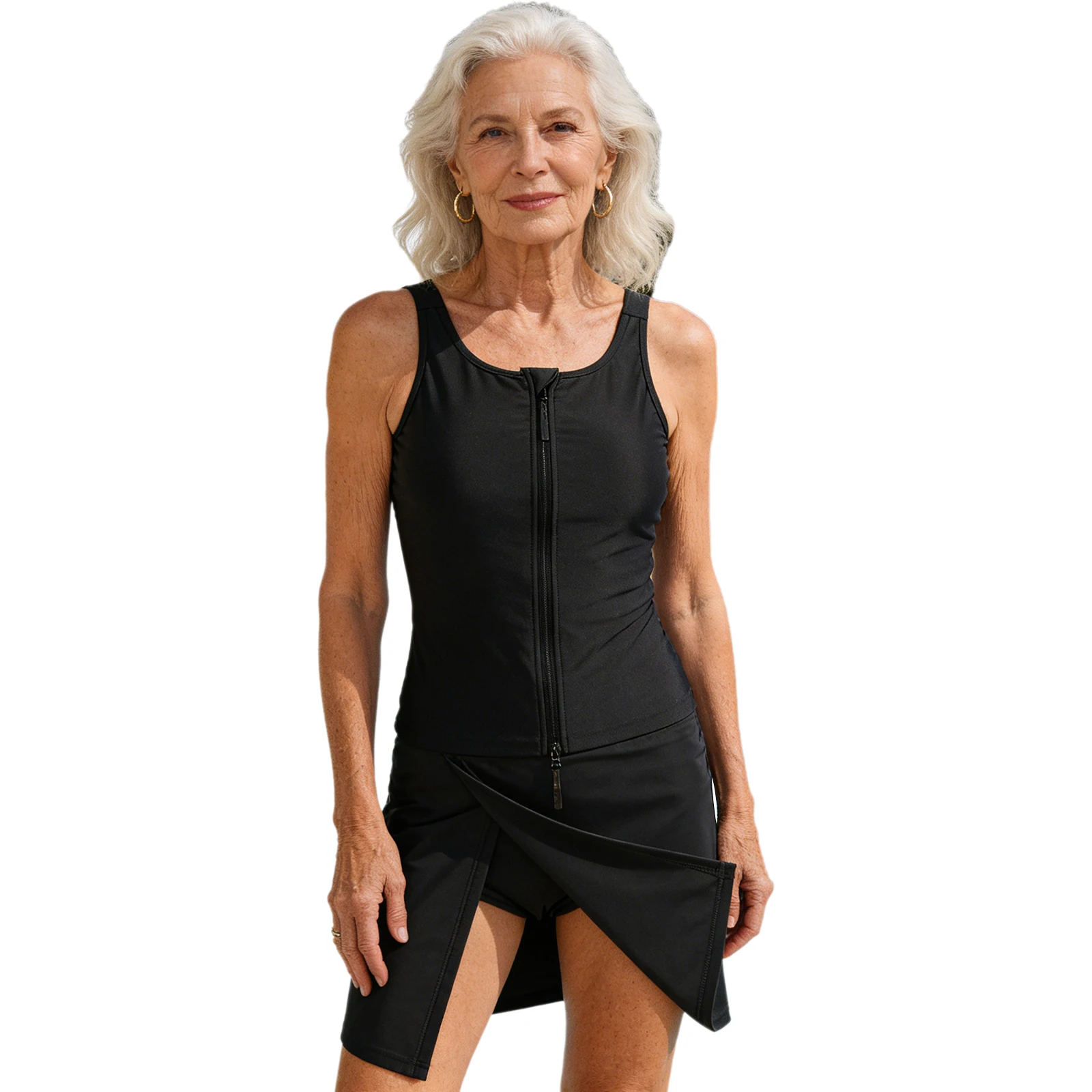 

Women Sleeveless Openable Crotch Adaptive Swimwear Swimsuit with Removable Chest Pads Elderly Alzheimer Disability Swim Bodysuit