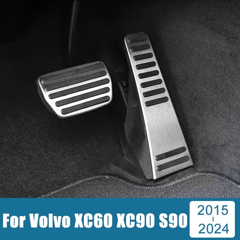 For Volvo XC60 XC90 S90 V90 2015-2021 2022 2023 2024 Stainless Car Footrest Pedal Accelerator Brake Pedals Cover Anti-Slip Pads