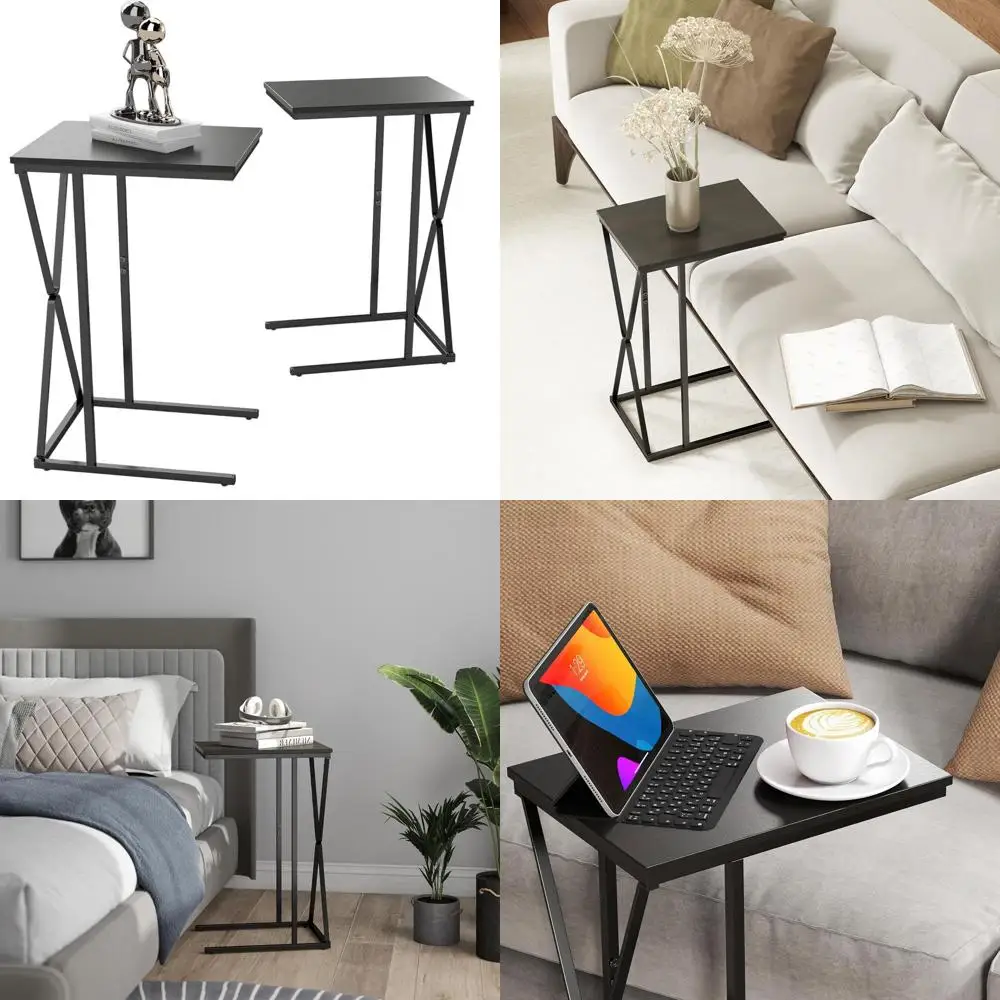 

Black 2-Piece TV Tray Set, Under-Couch Side Table for Compact Spaces, Ideal for Living Rooms and Bedrooms