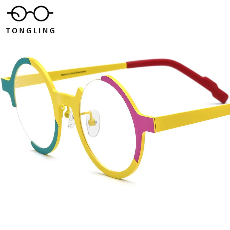 

Новые высококачественные модные мужские и женские очки из чистого титана, разноцветные, 3/4 круглой формы, в стиле ретро, персонализированные, повседневные, премиум-класса.