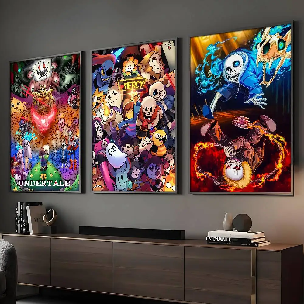 Póster del juego Sans U-Undertale, arte HD, adhesivo para pared, resistente al agua, decoración para el hogar, sala de estar, bar