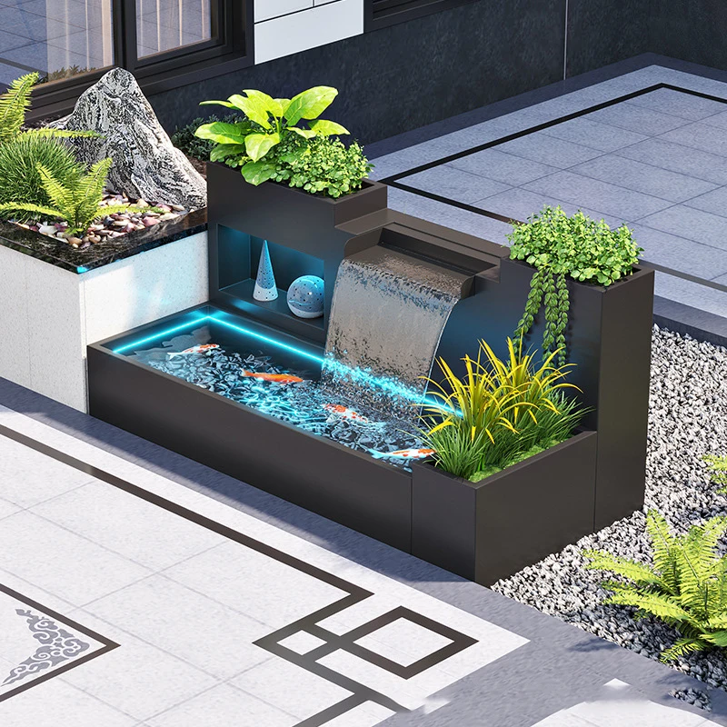 H175 FRP Fish Pond Waterfall Wall Custom Fish Aquarium Landscape Water Fountain Planter For Balcony Garden Salon Hotel Mall