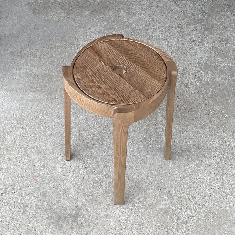 Solid wood stackable household simple round stool ash wood windmill stool